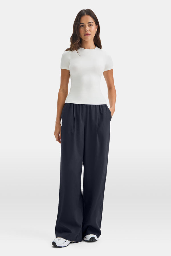 Drawstring Wide Leg Trousers - Midnight Navy