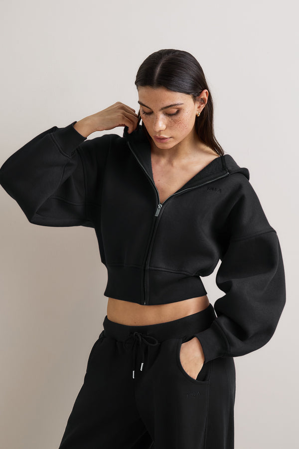 Cocoon Zip Through Hoodie - Black