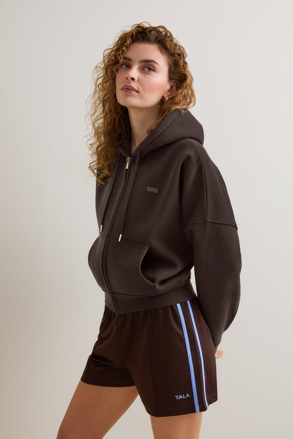 Oversized Cocoon Zip Through Hoodie - Americano