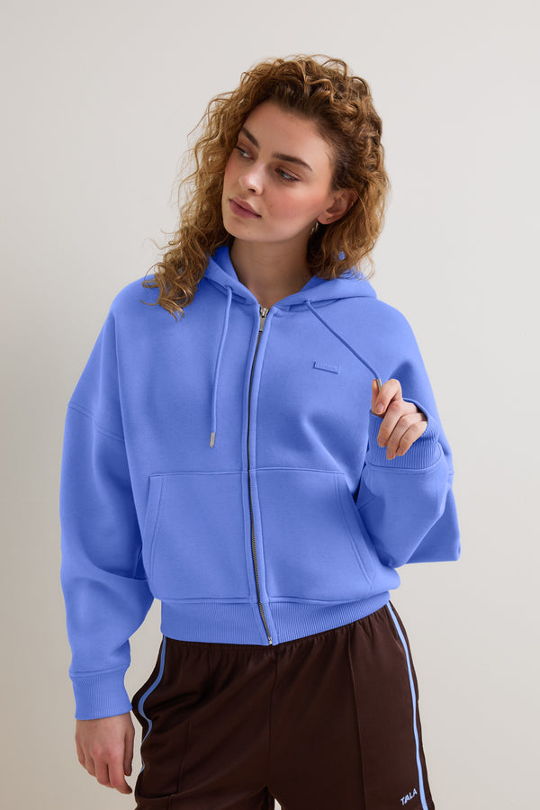 Oversized Cocoon Zip Through Hoodie - Iris Blue