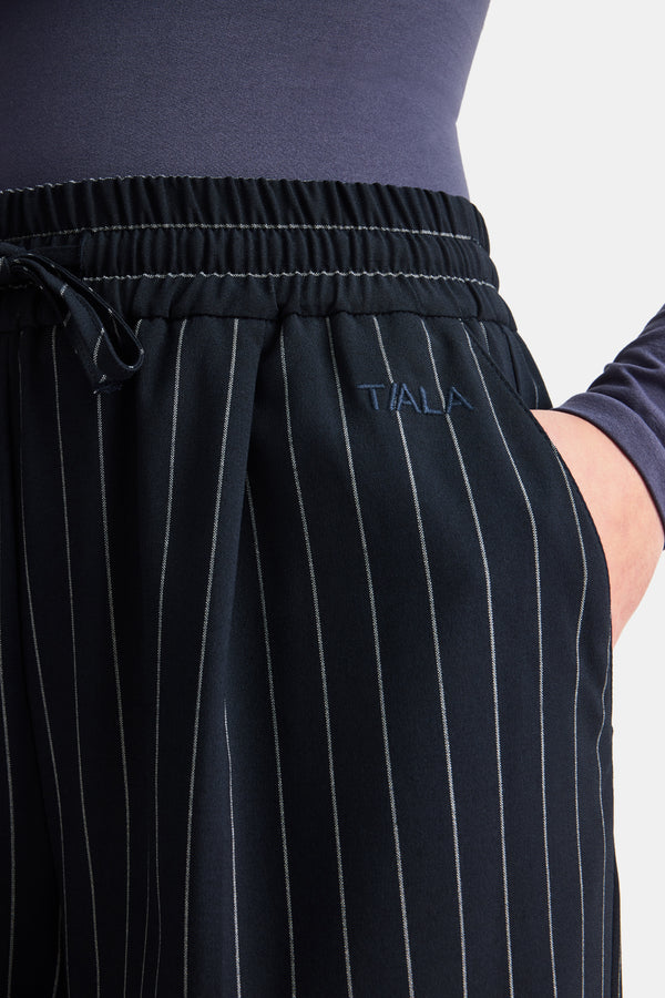 Drawstring Wide Leg Trousers - Navy Stripe - Image 5
