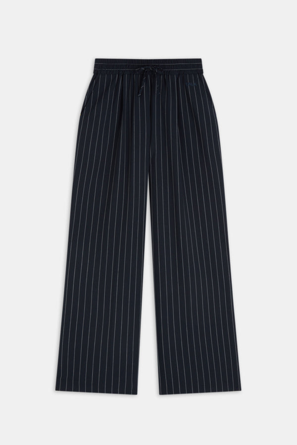 Drawstring Wide Leg Trousers - Navy Stripe - Image 2