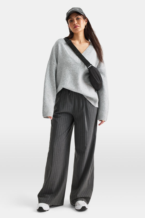V Neck Jumper - Grey Marl - Image 3