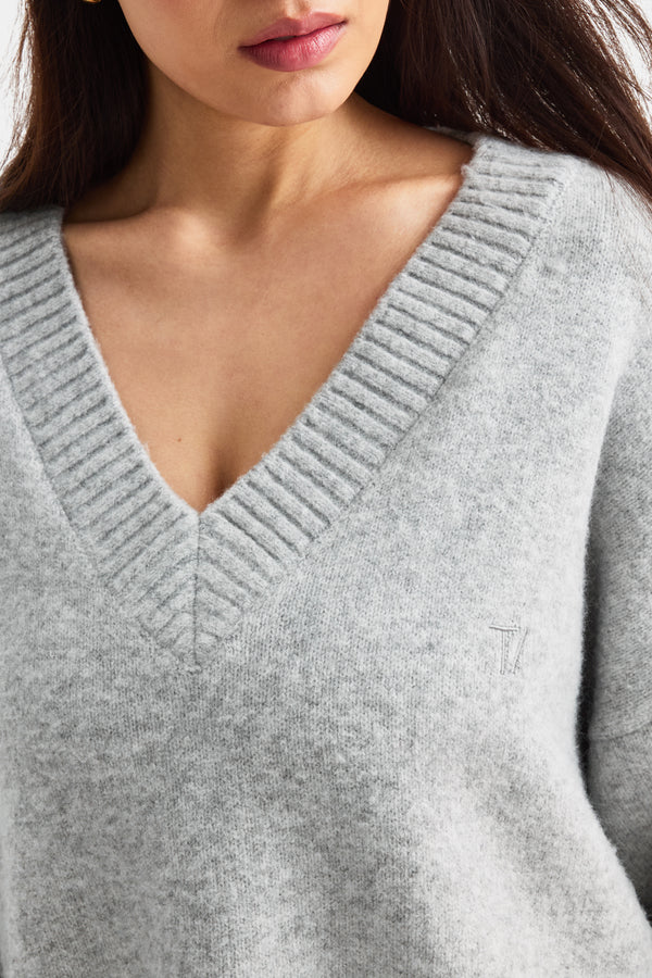 V Neck Jumper - Grey Marl - Image 4