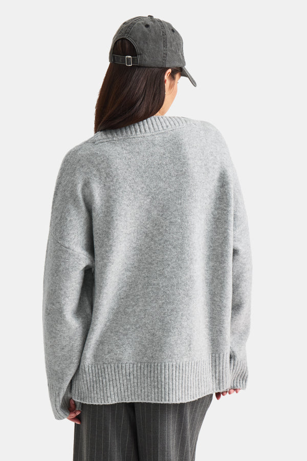 V Neck Jumper - Grey Marl - Image 5