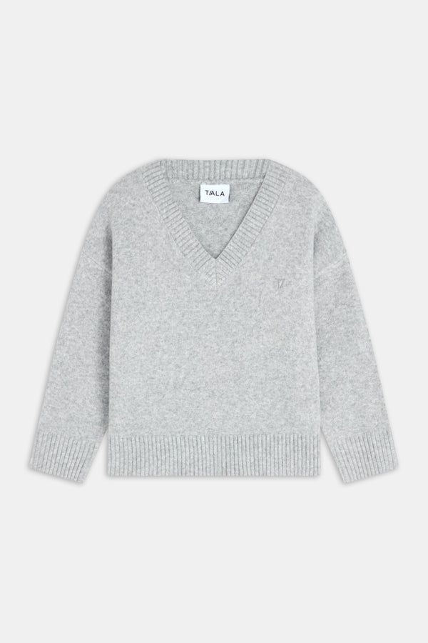 V Neck Jumper - Grey Marl - Image 2